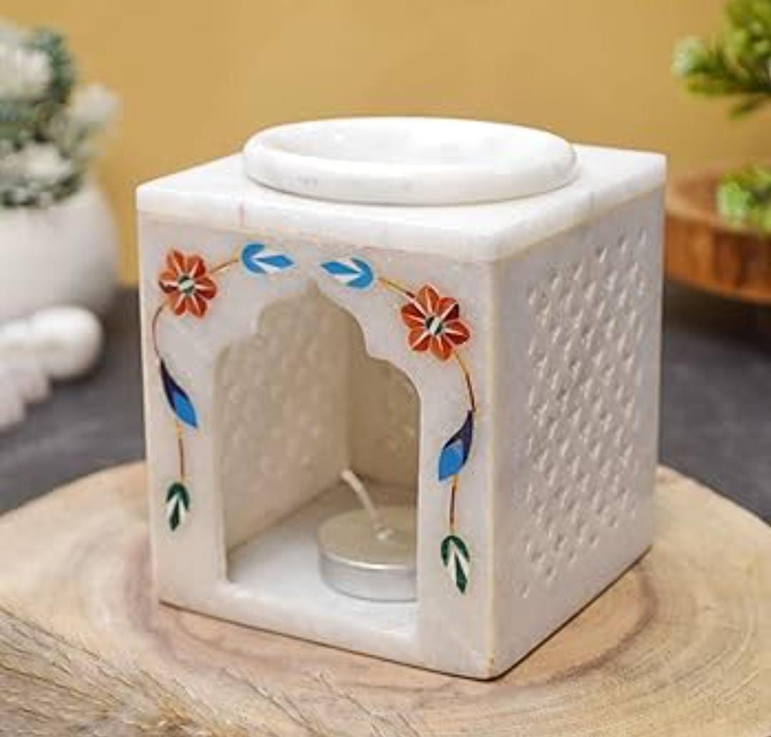 Marble inlay work Jaali Tealight holder with oil burner and wax warmer