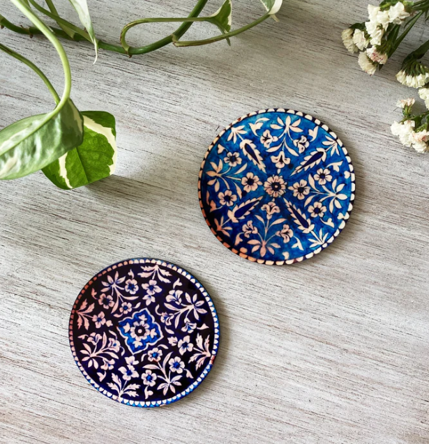 Set of 2 Coasters - Blue Pottery