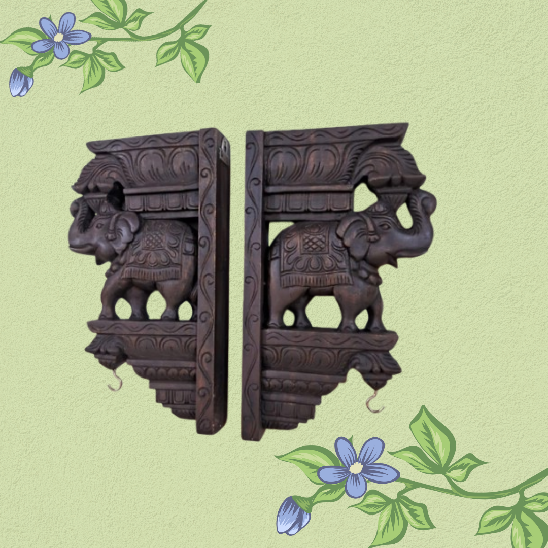 Elephant Wall Bracket Pair Wood