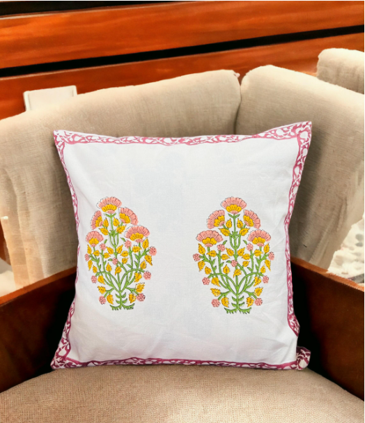 Set of 5  Block print Cotton Cushion Cover - 2 bushes