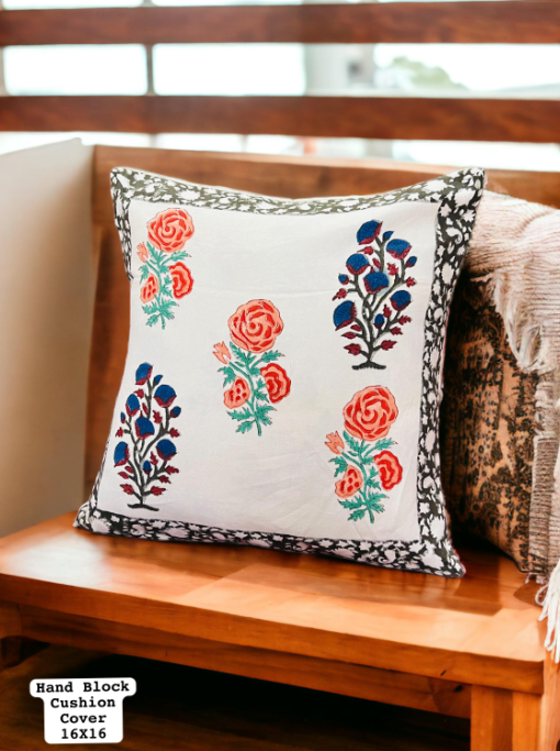 Set of 5 - Block Print Cotton Cushion Cover - Mixed color bushes