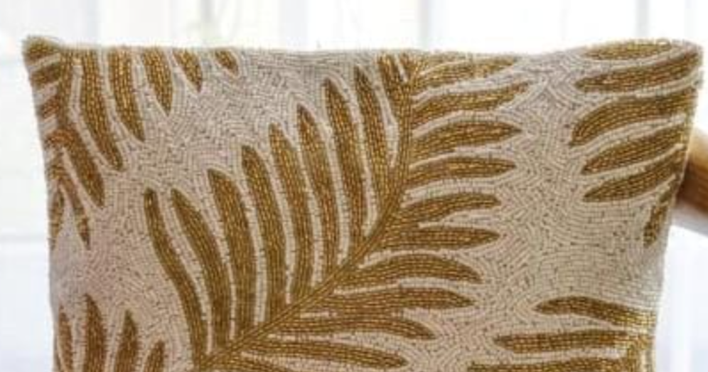 Set of 2 - Beaded multi color cushion cover in Gold