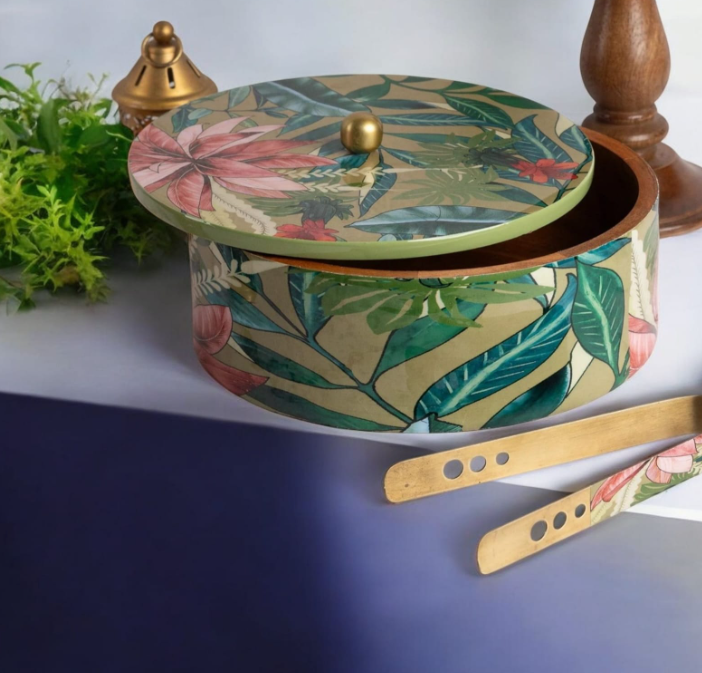 Wooden roti box  - Green