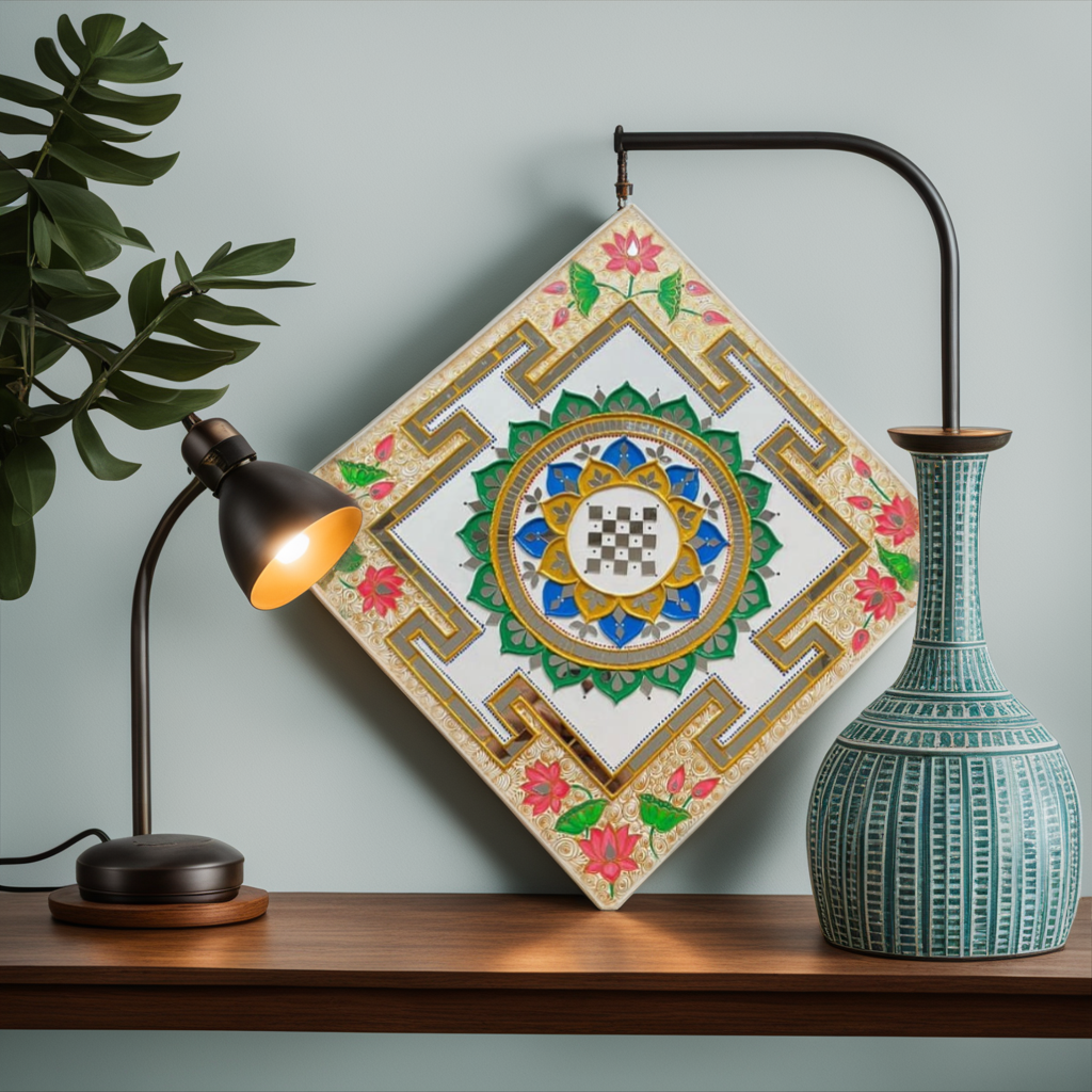 Elegant Lippan Art wall frame - with lotus border